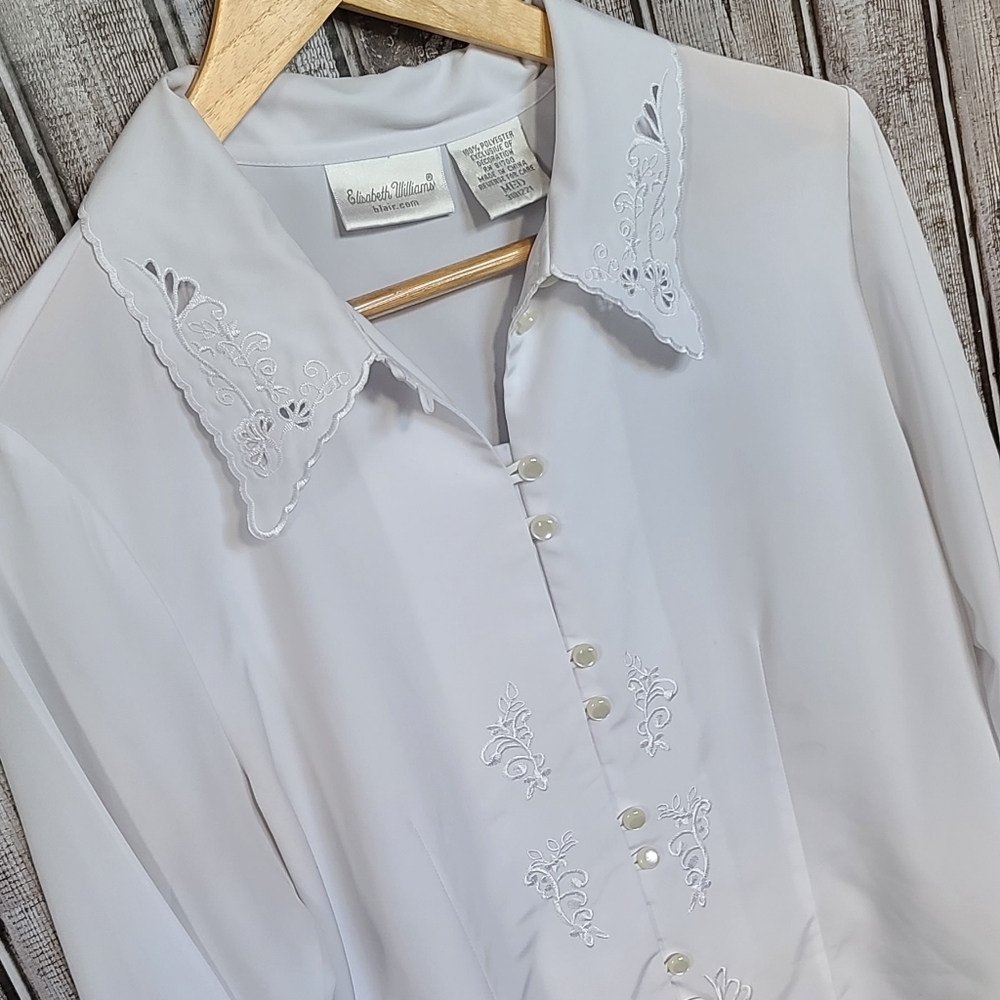 VTG Elizabeth Williams White Embroidered Button Down Blouse M